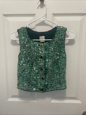 NWT-Maeve Emerald Green Sequin Tweed Cropped Vest